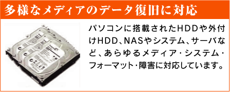 多様なメディアのデータ復旧に対応