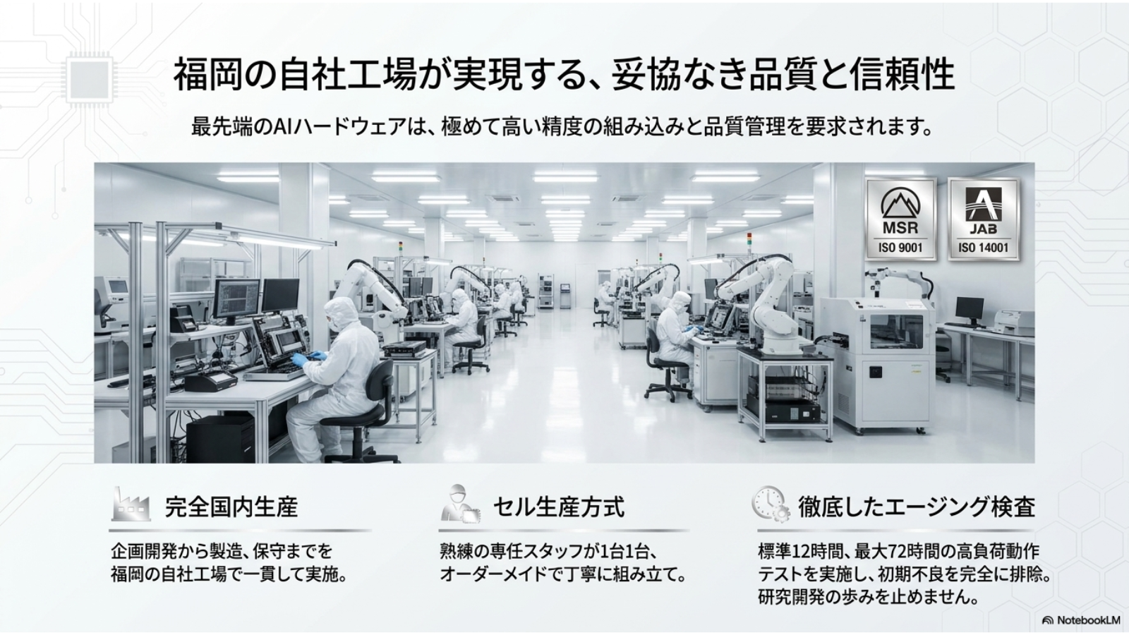 福岡の国内自社工場による生産・品質管理